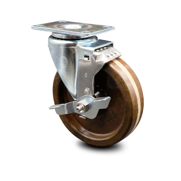 5 Inch High Temp Phenolic Wheel Swivel Top Plate Caster with Brake SCC